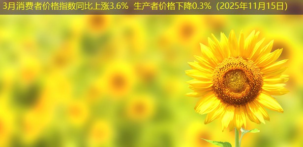 3月消费者价格指数同比上涨3.6% 生产者价格下降0.3%（2025年11月15日）